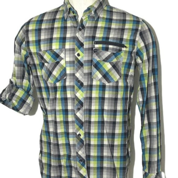 Ocean Current Other - Ocean Current Men's Plaid Cotton Shirt Long Tab Sleeves sz Medium Chest Pockets